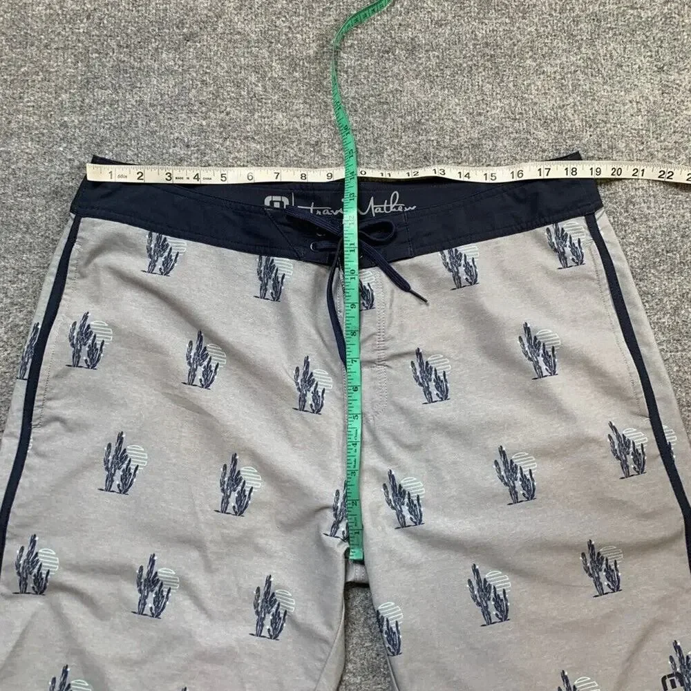 Travis Mathew Board Shorts Mens 38 Grey Navy Sand In My Beer Cactus Surfing Swim